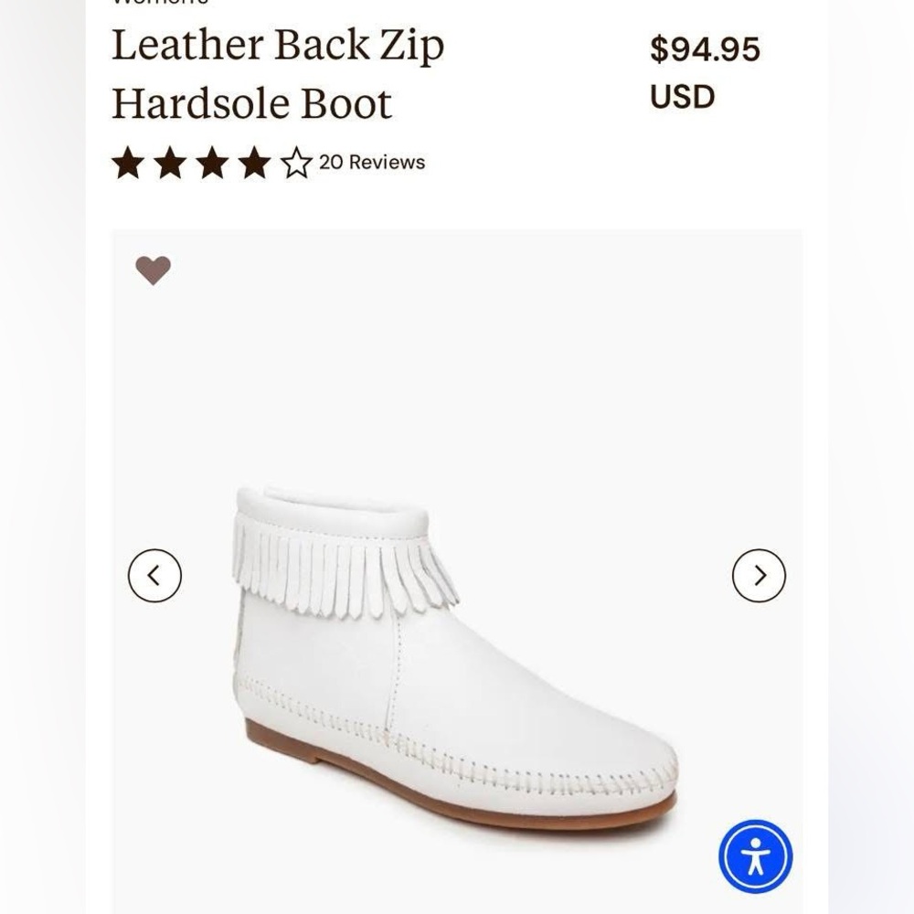 Minnetonka White Leather Fringe Moccasins